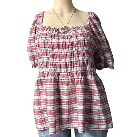 Lane Bryant Off Shoulder Summer Top Size 30/32 in Red and White - Picture 1 of 11